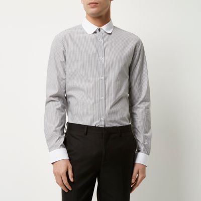 White stripe penny collar slim fit shirt